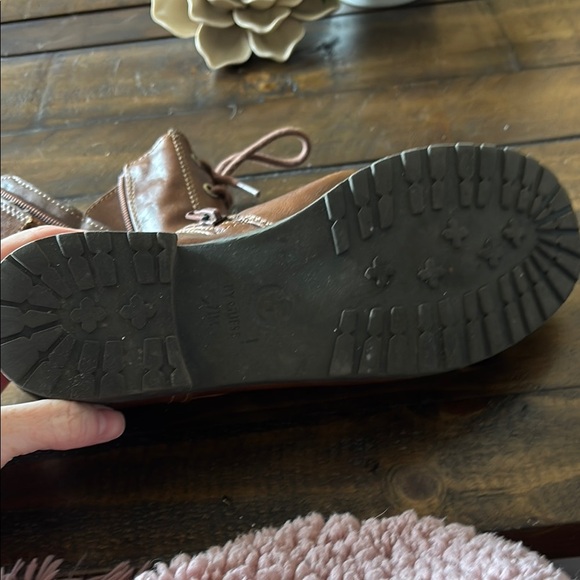 Guess Brown Leather Combat Boots with Buckle - Picture 8 of 8